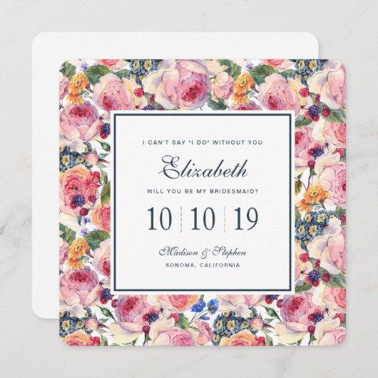 Aquarell | Englisch Rose - Bridesmaid Einladung (Vorne/Hinten)