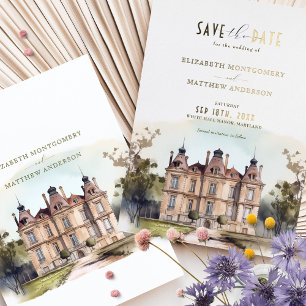 Aquarell-Englisch-Schloss-Folie-Save-the-Date-Kart Folieneinladung