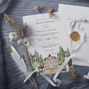 Aquarell-englisches Haus Budget QR-Code Hochzeit Einladung