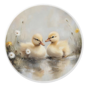 Aquarell-Entenküken Löwenzahnblüten Keramikknauf