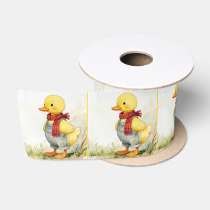Aquarell-Entenküken mit Jeans-Overall Satinband