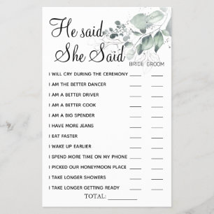 Aquarell Er sagte Sie sagte Duschspielkarte Flyer