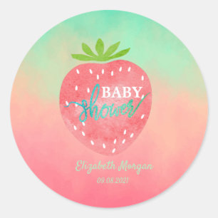 Aquarell-Erdbeer-Baby-Party  Runder Aufkleber