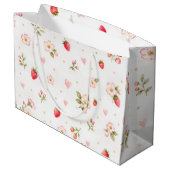 Aquarell-Erdbeer-Geschenktasche Große Geschenktüte (Rückseite Schrägansicht)