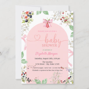 Aquarell-Erdbeer-Schleifen-Früchte-Baby-Party Einladung