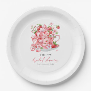 Aquarell-Erdbeer-Teetasse-Brautabschied Pappteller