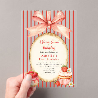 Aquarell-Erdbeere-Erster-Geburtstag-Acryl Acryleinladungen