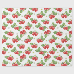 Aquarell-Erdbeere Frucht und Blumen  Geschenkpapier