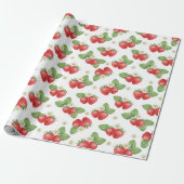 Aquarell-Erdbeere Frucht und Blumen Geschenkpapier (Ungerollt)
