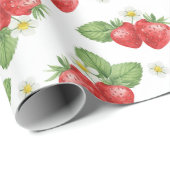Aquarell-Erdbeere Frucht und Blumen Geschenkpapier (Rolleneckpunkt)
