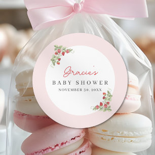 Aquarell-Erdbeere Whimsical Baby Shower Runder Aufkleber