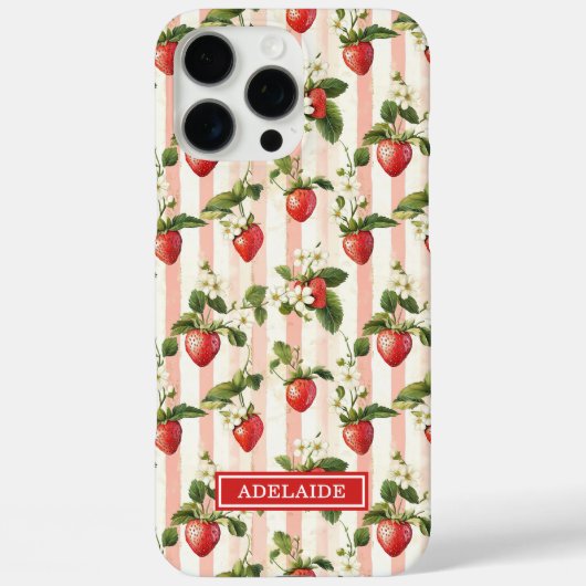 Aquarell-Erdbeeren auf gestreiften Monogrammen Case-Mate iPhone Hülle (Rückseite)