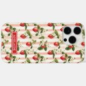 Aquarell-Erdbeeren auf gestreiften Monogrammen Case-Mate iPhone Hülle (Rückseite (Horizontal))
