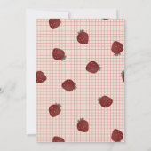 Aquarell-Erdbeeren auf rosa Raster - Valentinstag Einladung (Rückseite)
