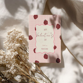 Aquarell-Erdbeeren auf rosa Raster - Valentinstag Feiertagskarte