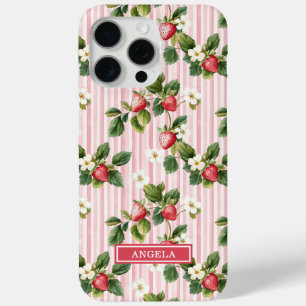 Aquarell-Erdbeeren auf rosa Streifen Case-Mate iPhone Hülle
