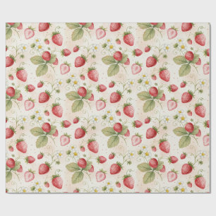 Aquarell-Erdbeeren, Blätter und Blumen Geschenkpapier