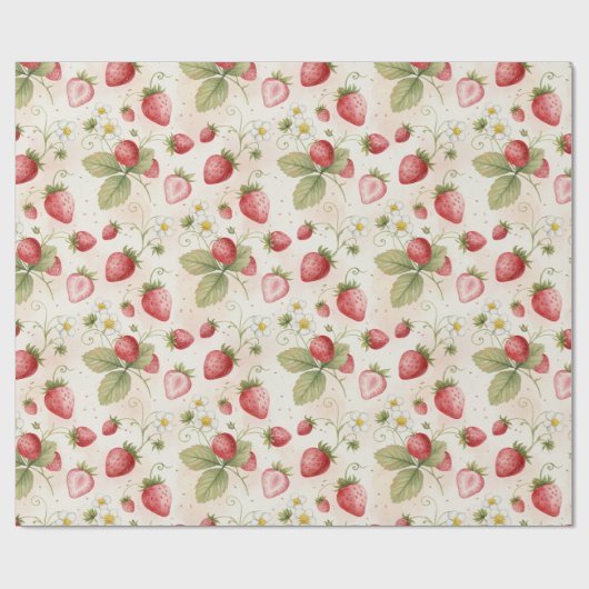 Aquarell-Erdbeeren, Blätter und Blumen Geschenkpapier (Flach)