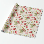 Aquarell-Erdbeeren, Blätter und Blumen Geschenkpapier (Ungerollt)