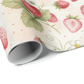 Aquarell-Erdbeeren, Blätter und Blumen Geschenkpapier (Rolleneckpunkt)