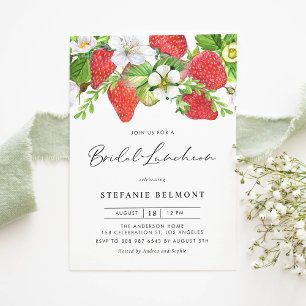 Aquarell-Erdbeeren Botanische Braut-Lunch Einladung