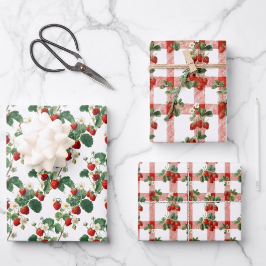 Aquarell-Erdbeeren Geschenkpapier Set (Vorderseite)