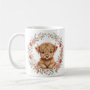Aquarell-Erdbeeren-Hochlandkuh-Farmhaus Kaffeetasse