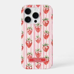 Aquarell-Erdbeeren mit koketten Schleifen iPhone 16 Pro Hülle