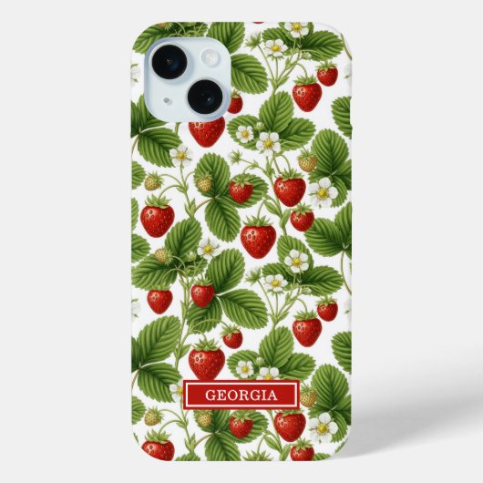 Aquarell-Erdbeeren monogrammiert Case-Mate iPhone Hülle (Rückseite)