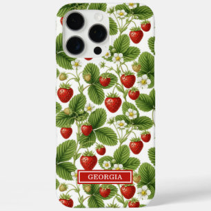 Aquarell-Erdbeeren monogrammiert iPhone 16 Pro Max Hülle