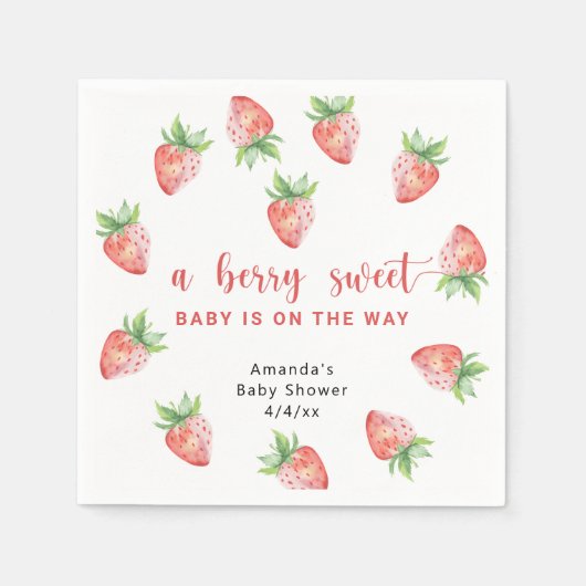 Aquarell-Erdbeeren Serviette (Vorderseite)