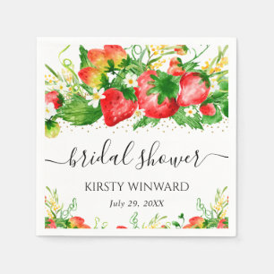 Aquarell-Erdbeeren und Blumen Brautparty Serviette