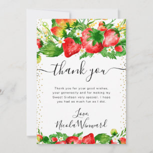 Aquarell Erdbeeren und Blumen Sweet 16 Dankeskarte