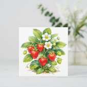 Aquarell Erdbeeren und Blüten Karte (Stehend Vorderseite)