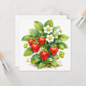 Aquarell Erdbeeren und Blüten Karte (Vorderseite/Rückseite Beispiel)