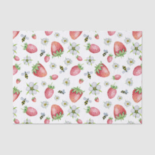 Aquarell-Erdbeerfrucht, Bienen und Blumen Seidenpapier