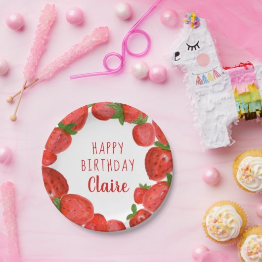 Aquarell-ErdbeerPappteller Pappteller (Party)