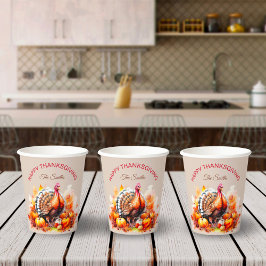 Aquarell Erntedank Türkei und Pumpkins Pappbecher