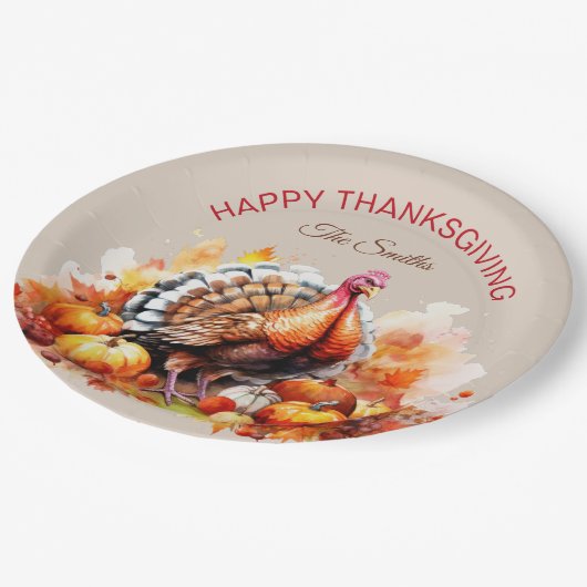 Aquarell Erntedank Türkei und Pumpkins Pappteller (Schrägansicht)