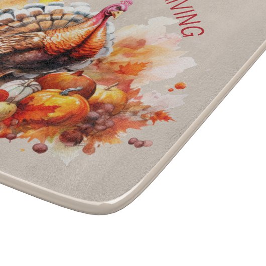 Aquarell Erntedank Türkei und Pumpkins Schneidebrett (Ecke)