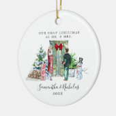 Aquarell | Erste Weihnachten als Herr & Mrs. Keramik Ornament (Links)