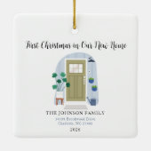 Aquarell Erste Weihnachten in unserer neuen Zuhaus Keramikornament (Rückseite)