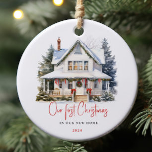 Aquarell-Erstes-Heim-Weihnachts-Andenken-Ornament Keramik Ornament