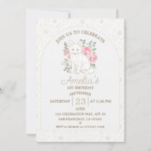 Aquarell Erstgeburtstag Rosa Floral Baby Fuchs