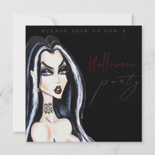 Aquarell-Erwachsene-schwarze-Halloween-Party-Einla Einladung