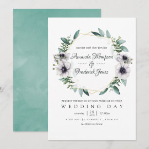 Aquarell-Eukalyptus-Anemone-Geometrische-Hochzeit Einladung