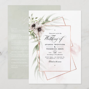 Aquarell-Eukalyptus-Anemone-Geometrische Hochzeit Einladung