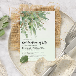 Aquarell-Eukalyptus-Begräbnis-Feier des Lebens Einladung