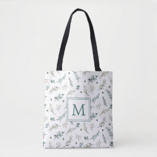 Aquarell-Eukalyptus-Botanik-Muster-Monogramm Tasche
