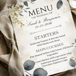 Aquarell Eukalyptus | Elegantes Hochzeitsmenü Menükarte